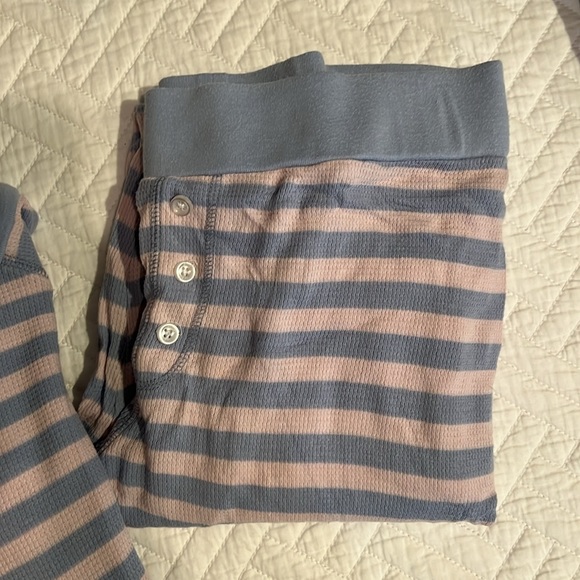 LAKE Long-Long Pajamas Light Blue + Pink Stripe - size small TTS - Picture 3 of 3